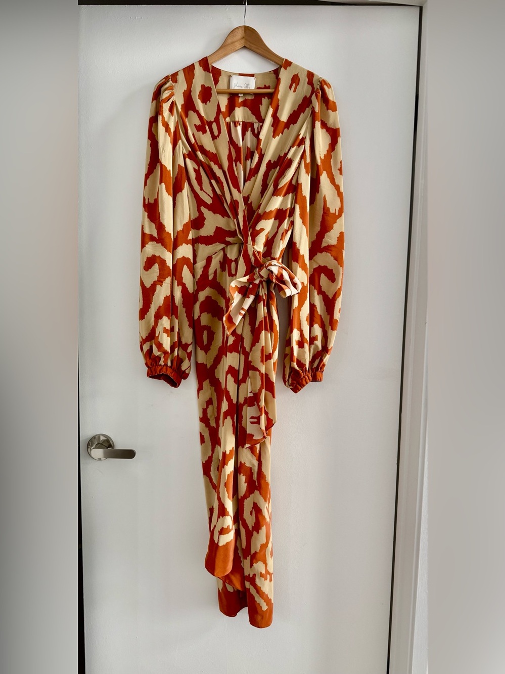 Johanna Ortiz Silk Cream & Burnt Orange Abstract Dress